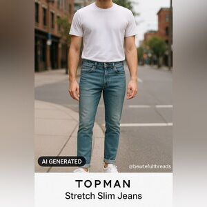 Topman Stretch Slim Jeans W34/L31 button fly Light Wash